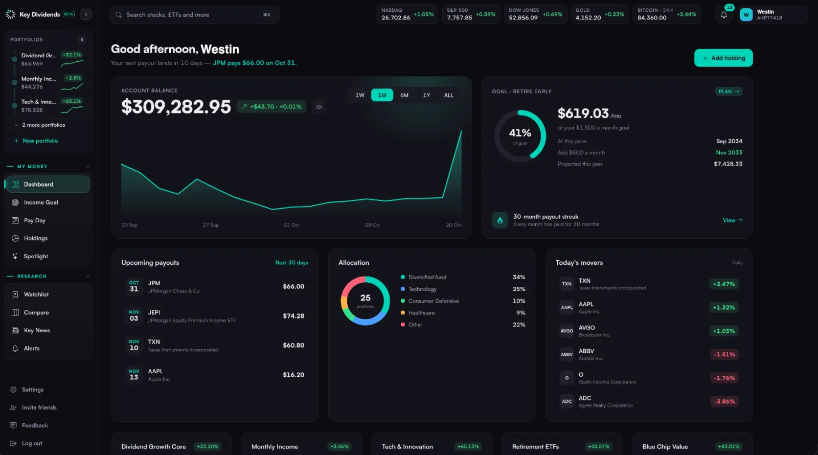 Key Dividends dashboard